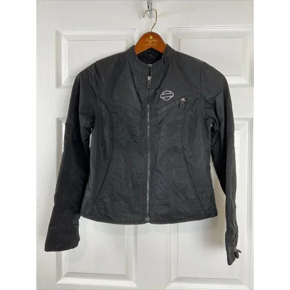Harley Davidson Black Full Zip Riding Motorcycle Embroidered Jacket Womens S - Picture 1 of 9